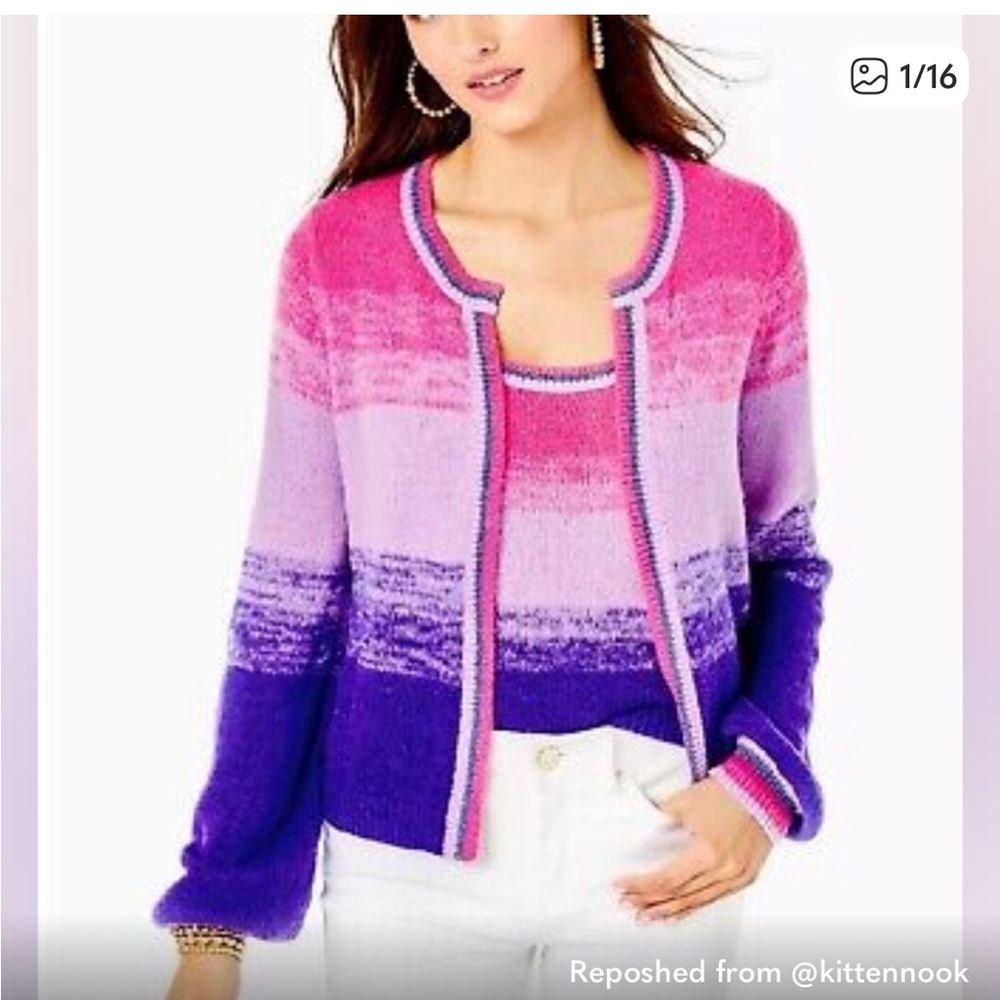 Lilly Pulitzer Tessalynn Pink and Purple ombré Cardigan and Shell